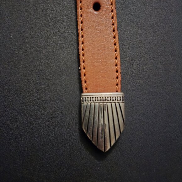Multicolor beaded brown leather belt with beautiful hardware. main image 6